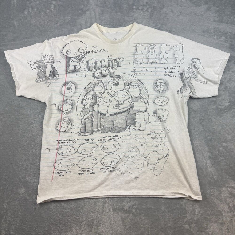 Family Guy All Over Print Math Homework T-Shirt Liquid Blue 2XL White Graphic